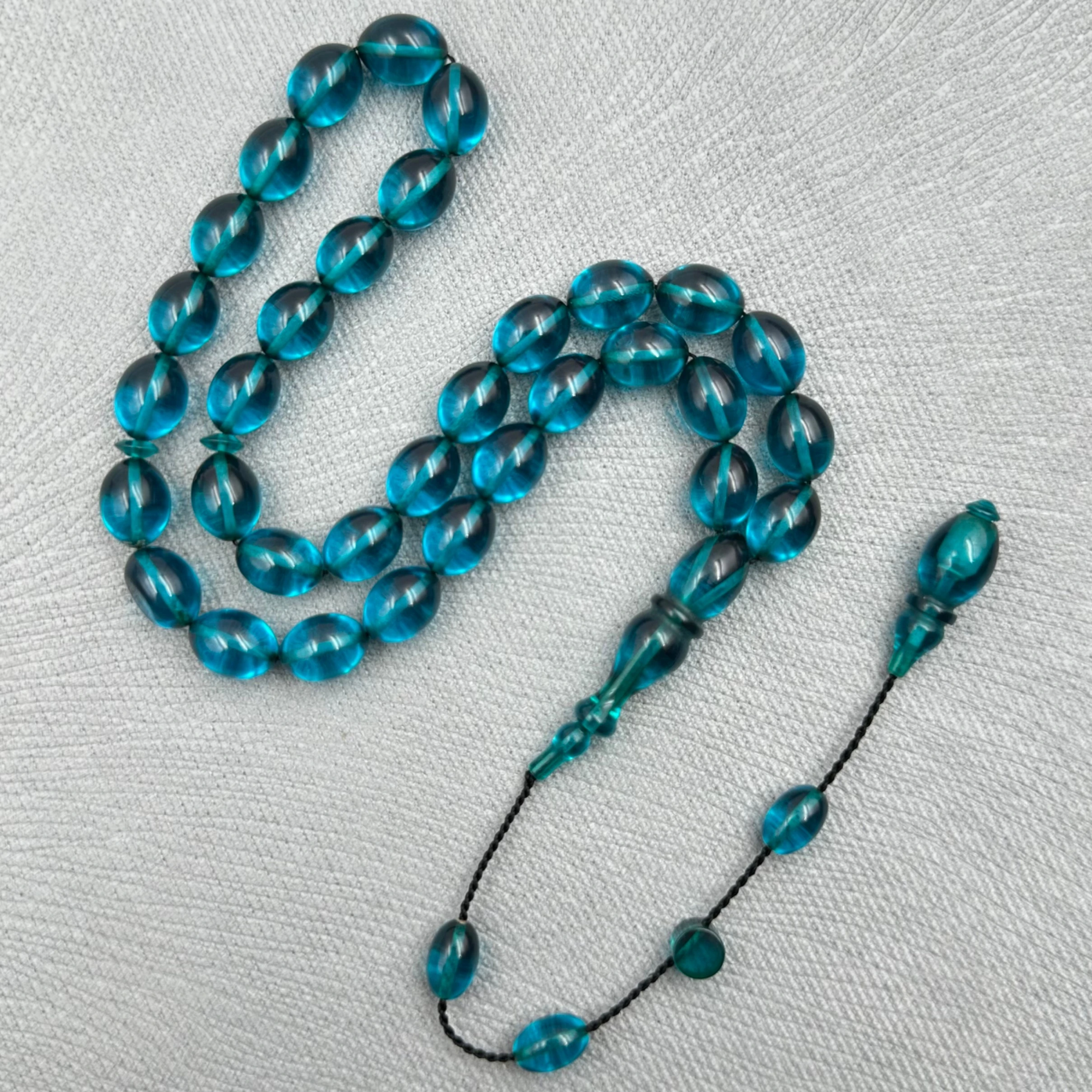 Ayhan TURAN Usta İmzalı Derin Okyanus Mavisi Özel Döküm Ateş Kehribar Tespih